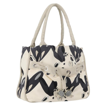 CHANEL Tote Bag Canvas White Silver CC Auth 170892