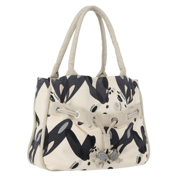 CHANEL Tote Bag Canvas White Silver CC Auth 170892
