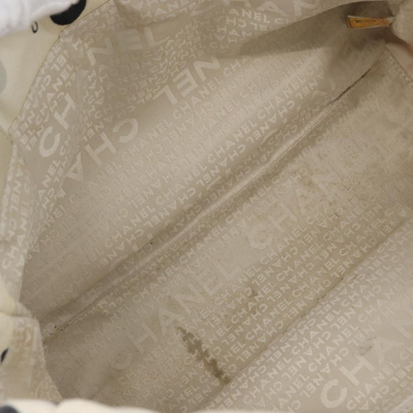 CHANEL Tote Bag Canvas White Silver CC Auth 170892