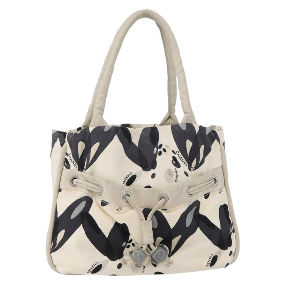 CHANEL Tote Bag Canvas White Silver CC Auth 170892
