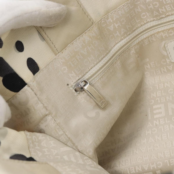 CHANEL Tote Bag Canvas White Silver CC Auth 170892