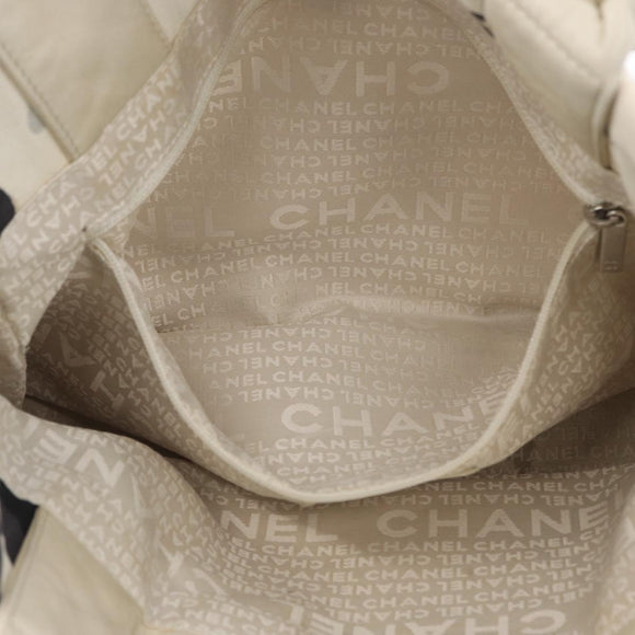 CHANEL Tote Bag Canvas White Silver CC Auth 170892
