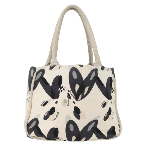 CHANEL Tote Bag Canvas White Silver CC Auth 170892