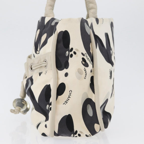 CHANEL Tote Bag Canvas White Silver CC Auth 170892