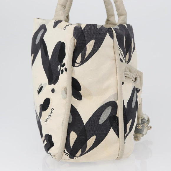 CHANEL Tote Bag Canvas White Silver CC Auth 170892
