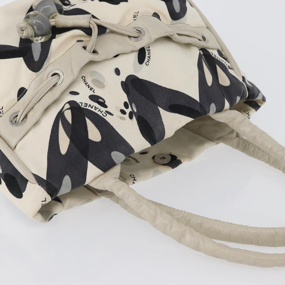CHANEL Tote Bag Canvas White Silver CC Auth 170892