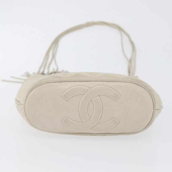 CHANEL Matelasse Shoulder Bag Lamb Skin Ivory Gold CC Auth 170897
