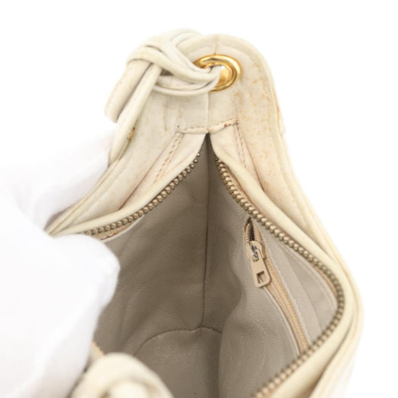 CHANEL Matelasse Shoulder Bag Lamb Skin Ivory Gold CC Auth 170897