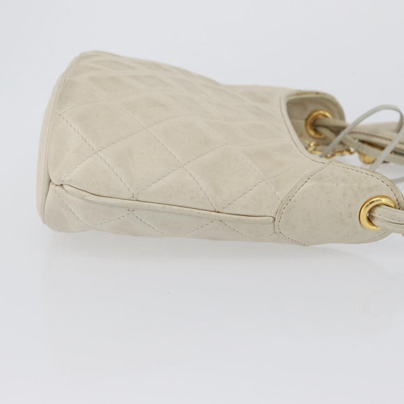 CHANEL Matelasse Shoulder Bag Lamb Skin Ivory Gold CC Auth 170897