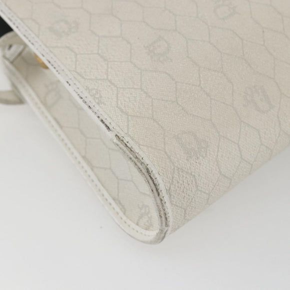 Christian Dior Honeycomb Canvas Shoulder Bag PVC White Gold Auth 170899