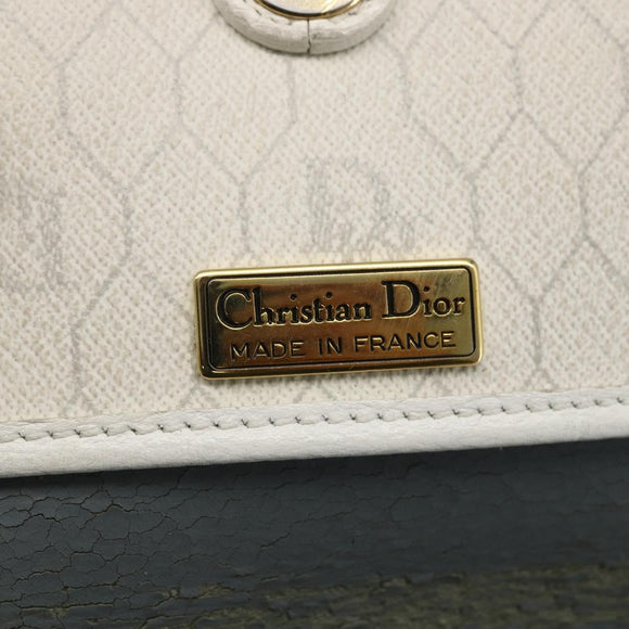 Christian Dior Honeycomb Canvas Shoulder Bag PVC White Gold Auth 170899
