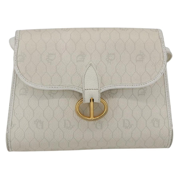 Christian Dior Honeycomb Canvas Shoulder Bag PVC White Gold Auth 170899