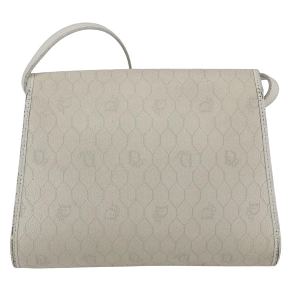 Christian Dior Honeycomb Canvas Shoulder Bag PVC White Gold Auth 170899