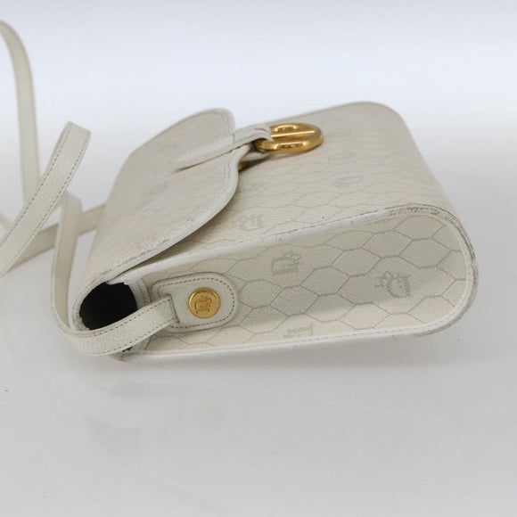 Christian Dior Honeycomb Canvas Shoulder Bag PVC White Gold Auth 170899