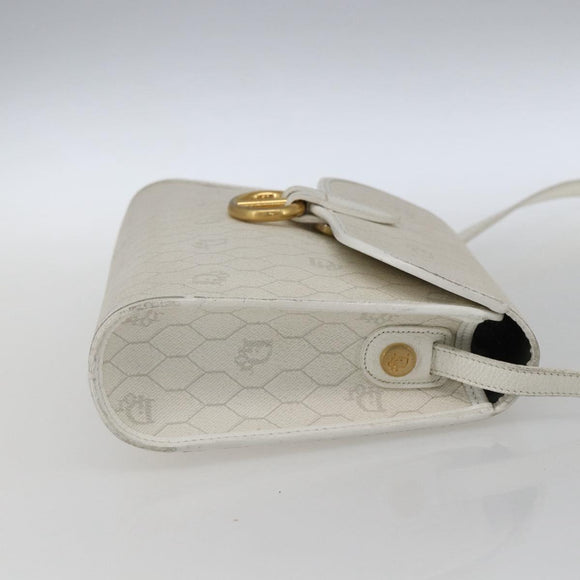 Christian Dior Honeycomb Canvas Shoulder Bag PVC White Gold Auth 170899