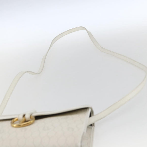 Christian Dior Honeycomb Canvas Shoulder Bag PVC White Gold Auth 170899