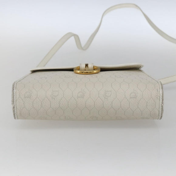 Christian Dior Honeycomb Canvas Shoulder Bag PVC White Gold Auth 170899
