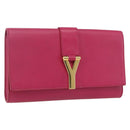 SAINT LAURENT Y Line Clutch Bag Leather Pink Gold 311213 Auth 170902-1
