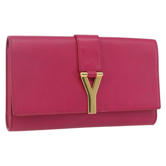 SAINT LAURENT Y Line Clutch Bag Leather Pink Gold 311213 Auth 170902