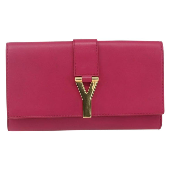SAINT LAURENT Y Line Clutch Bag Leather Pink Gold 311213 Auth 170902