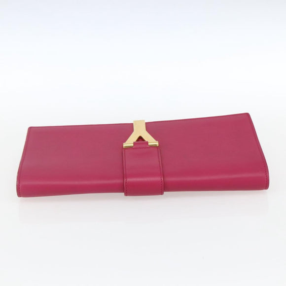 SAINT LAURENT Y Line Clutch Bag Leather Pink Gold 311213 Auth 170902