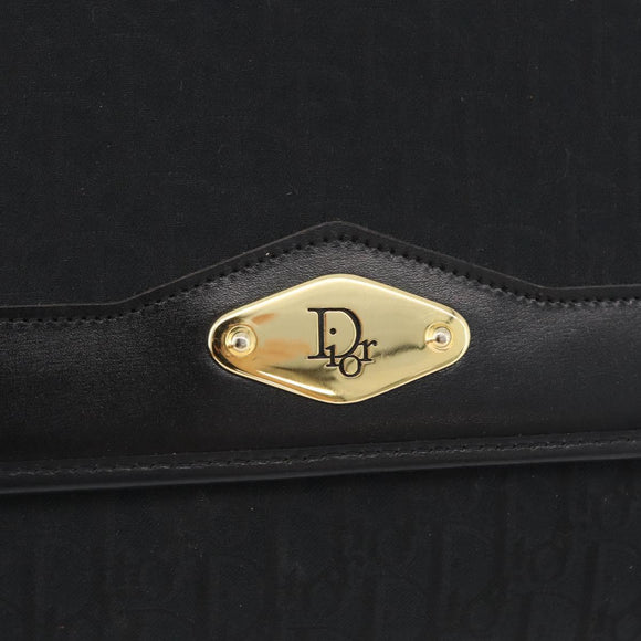 Christian Dior Trotter Canvas Chain Shoulder Bag Black Gold Auth 170904