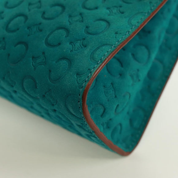 CELINE C Macadam Canvas Handtas Suède Turquoise Blauw Zilver Auth 170908V