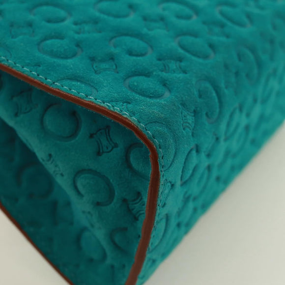 CELINE C Macadam Canvas Handtas Suède Turquoise Blauw Zilver Auth 170908V
