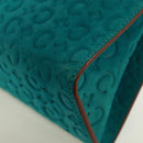 CELINE C Macadam Canvas Handtas Suède Turquoise Blauw Zilver Auth 170908V-16