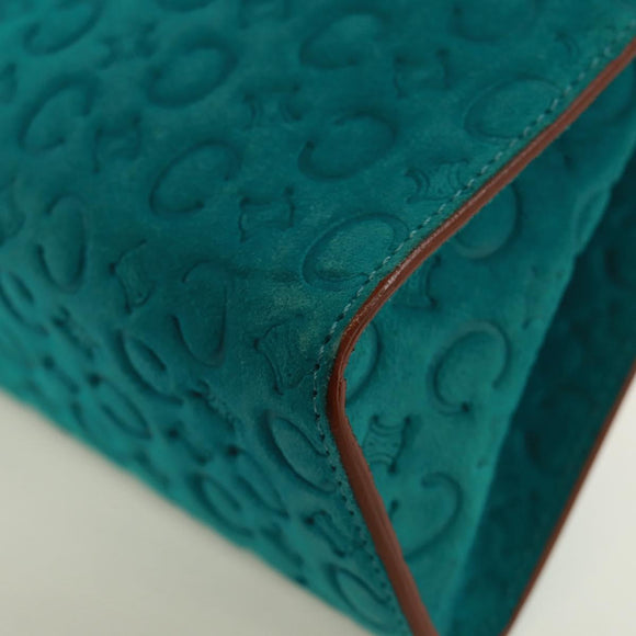 CELINE C Macadam Canvas Handtas Suède Turquoise Blauw Zilver Auth 170908V