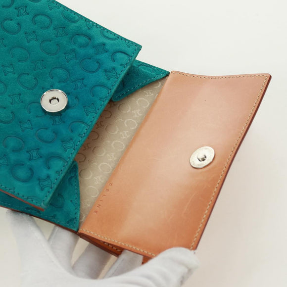 CELINE C Macadam Canvas Handtas Suède Turquoise Blauw Zilver Auth 170908V