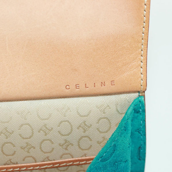 CELINE C Macadam Canvas Handtas Suède Turquoise Blauw Zilver Auth 170908V
