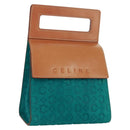 CELINE C Macadam Canvas Handtas Suède Turquoise Blauw Zilver Auth 170908V-1