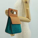 CELINE C Macadam Canvas Handtas Suède Turquoise Blauw Zilver Auth 170908V-22