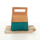 CELINE C Macadam Canvas Handtas Suède Turquoise Blauw Zilver Auth 170908V-12