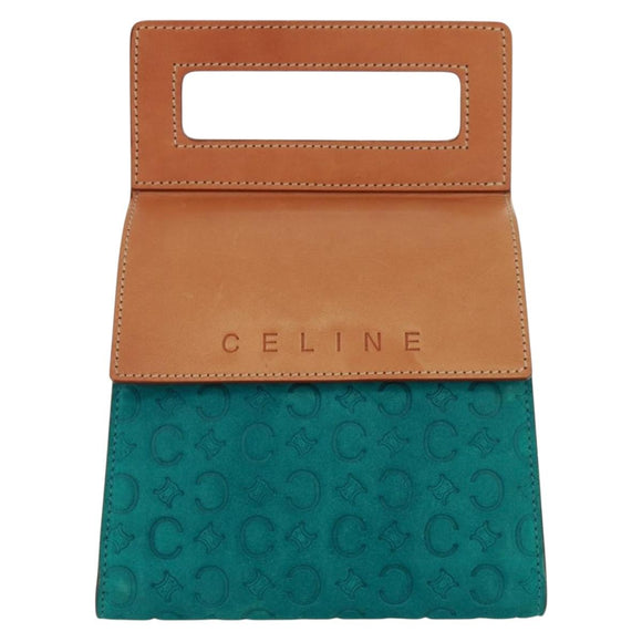 CELINE C Macadam Canvas Handtas Suède Turquoise Blauw Zilver Auth 170908V