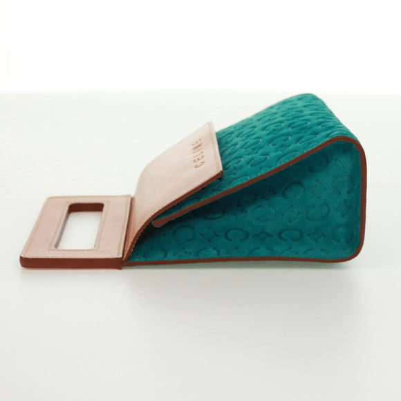 CELINE C Macadam Canvas Handtas Suède Turquoise Blauw Zilver Auth 170908V