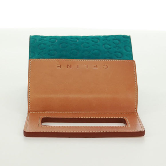 CELINE C Macadam Canvas Handtas Suède Turquoise Blauw Zilver Auth 170908V