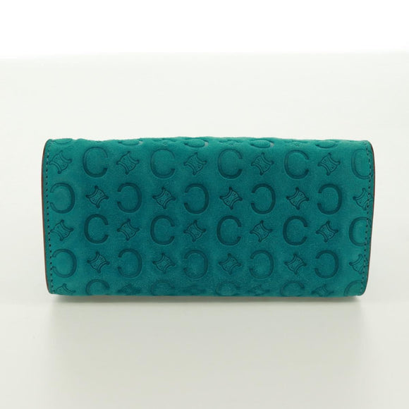 CELINE C Macadam Canvas Handtas Suède Turquoise Blauw Zilver Auth 170908V