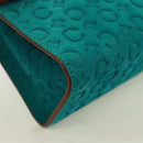 CELINE C Macadam Canvas Handtas Suède Turquoise Blauw Zilver Auth 170908V-8