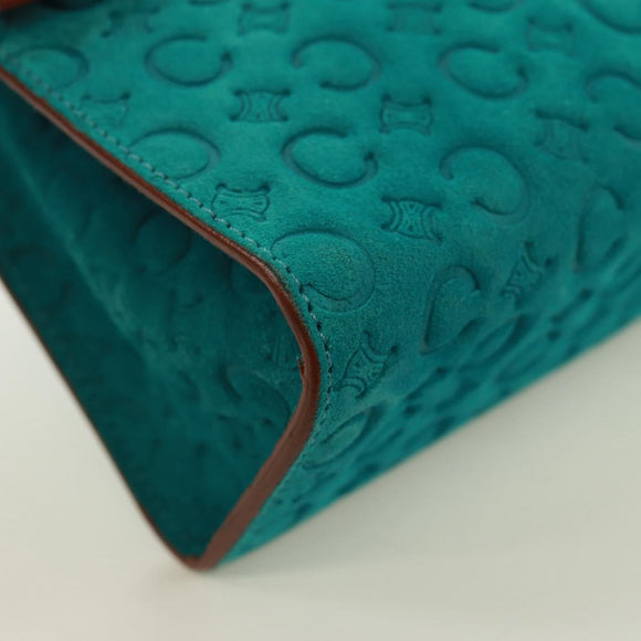 CELINE C Macadam Canvas Handtas Suède Turquoise Blauw Zilver Auth 170908V