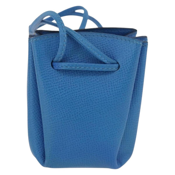 HERMES Vespa Pouch Leather Blue Auth 170911