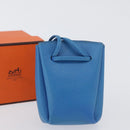 HERMES Vespa Pouch Leather Blue Auth 170911-21