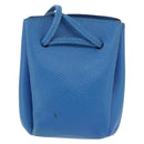 HERMES Vespa Pouch Leather Blue Auth 170911-3