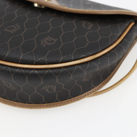 Christian Dior Honeycomb Canvas Shoulder Bag PVC Black Gold Auth 170912