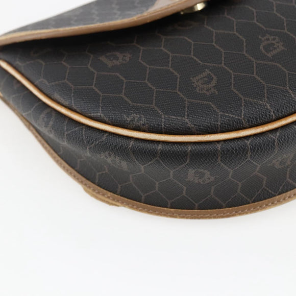 Christian Dior Honeycomb Canvas Shoulder Bag PVC Black Gold Auth 170912