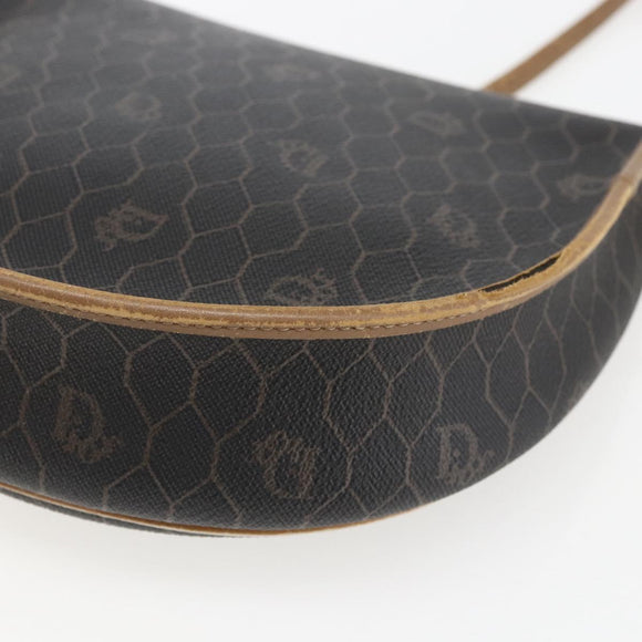 Christian Dior Honeycomb Canvas Shoulder Bag PVC Black Gold Auth 170912