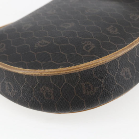 Christian Dior Honeycomb Canvas Shoulder Bag PVC Black Gold Auth 170912