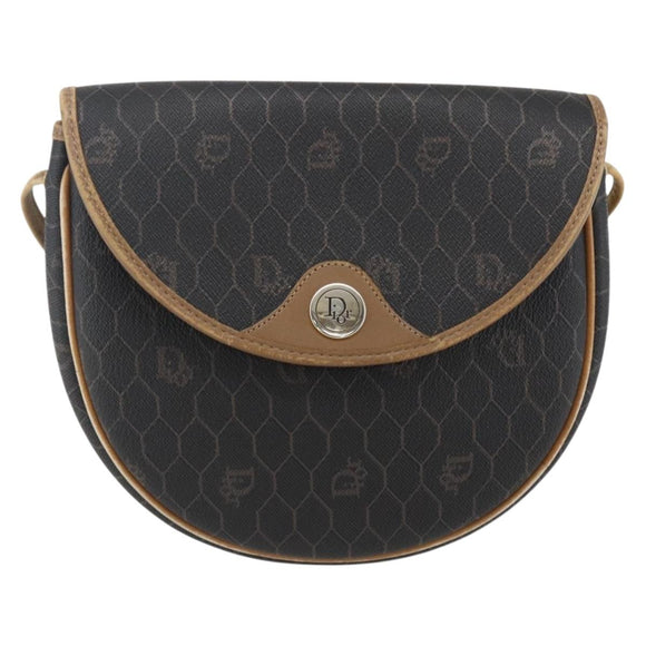 Christian Dior Honeycomb Canvas Shoulder Bag PVC Black Gold Auth 170912