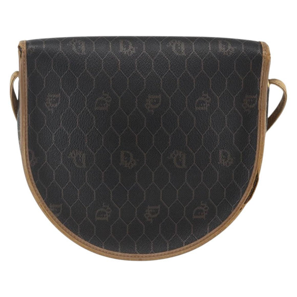Christian Dior Honeycomb Canvas Shoulder Bag PVC Black Gold Auth 170912